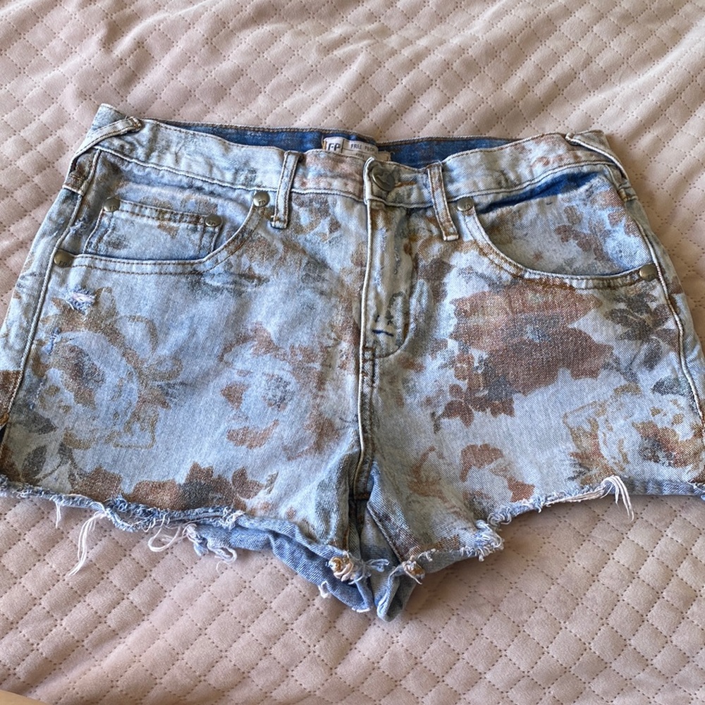 Free People floral denim shorts